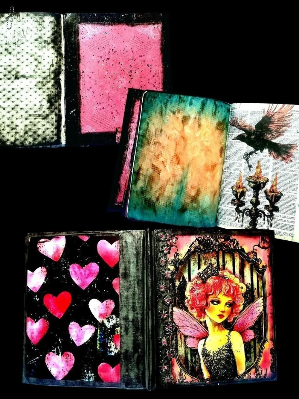 Fairy Goth Whimsy Art Junk Journal Large Handmade Notebook Fairycore Book